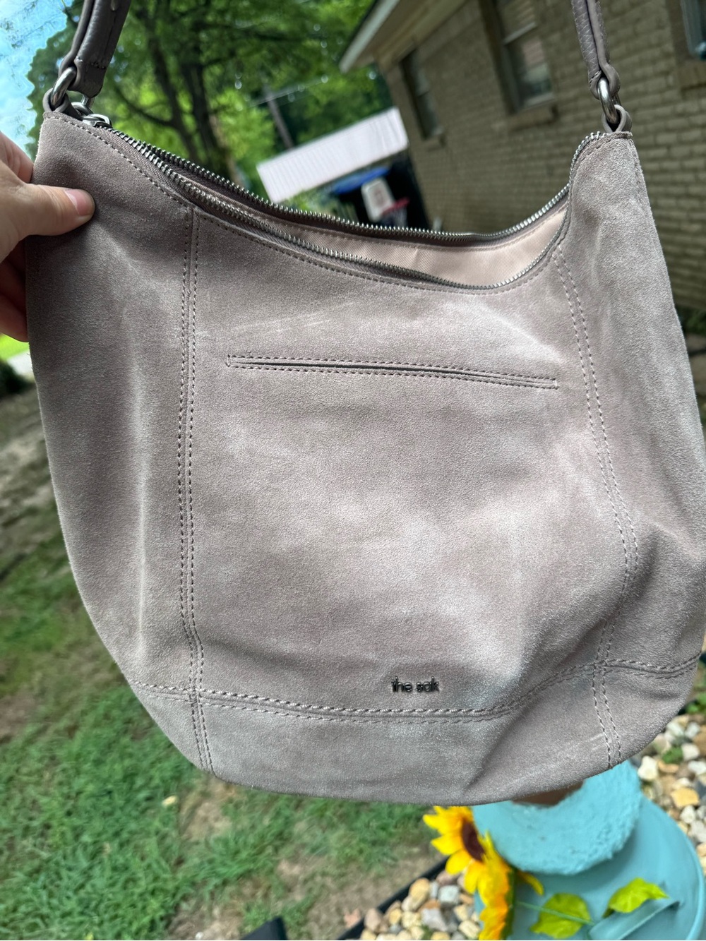The Sak Taupe Suede Shoulder Hobo